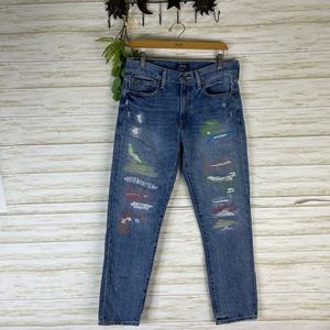 Polo Ralph Lauren Rainbow Stitched Distressed Avery Boyfriend Slim Straight Jean